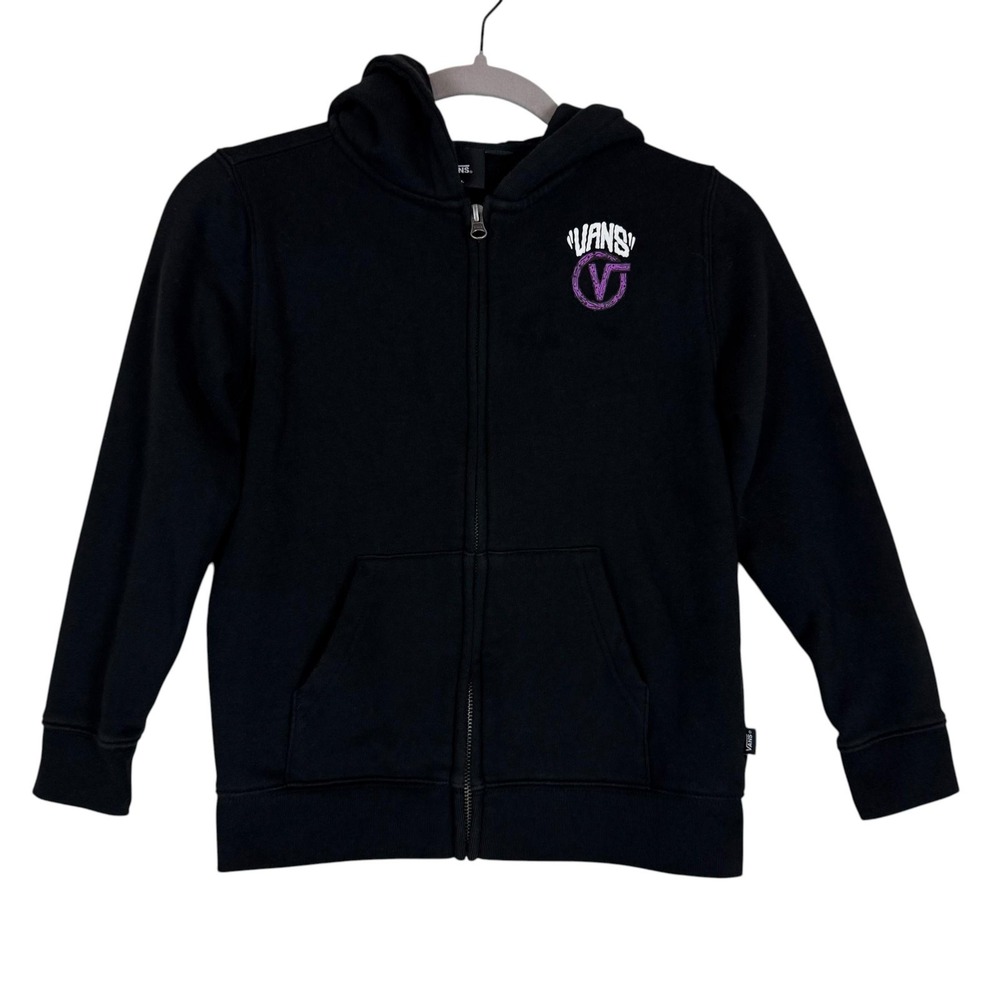 Vans Hoodie Sweatshirt Boys 7 Black Full Zip Fleece Monster Graphic Back